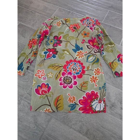 Women's Dolma Floral Tunic Swim‎ Cover Up Green Size Small 3/4 Sleeve Cotton - Picture 6 of 6